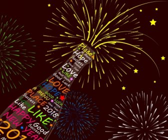 2018 New Year Poster Wine Bottle Fireworks Decoration