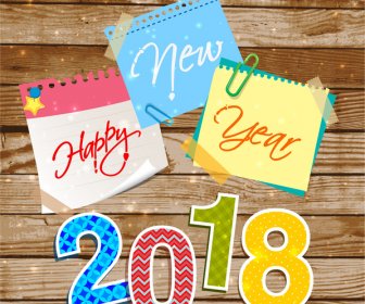2018 New Year Template With Colorful Note Papers