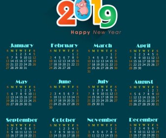 2019 カレンダー背景暗い内装豚アイコン