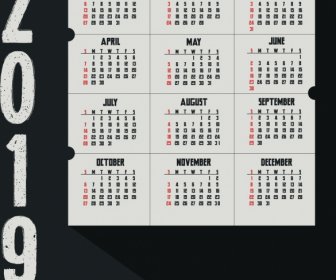 Diseño Del 2019 Calendario Fondo Dark Grunge Retro