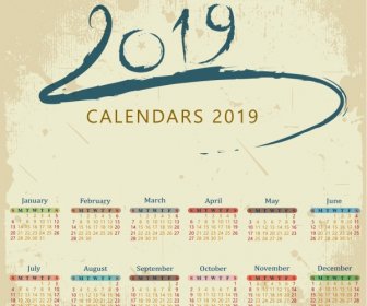 2019 Calendario Grungy Design Retrò Sfondo