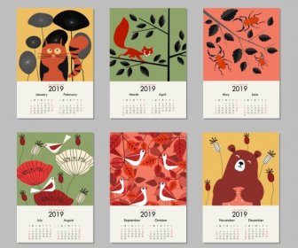 تعيين خلفية التقويم 2019 موضوع الطبيعة الديكور متعدد الألوان