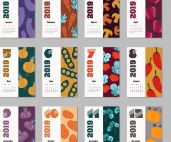 2019 Kalender Latar Belakang Set Sayuran Tema Warna-warni Dekorasi