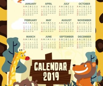 ديكور موضوع الحيوان قالب التقويم 2019