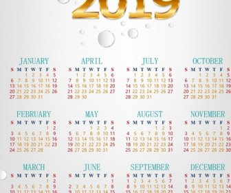 2019 Kalender Vorlage Helle Moderne Goldene Zahl Dekor