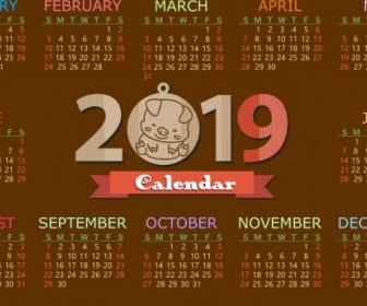 2019 Calendar Template Brown Design Pig Icon
