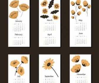 2019 Calendar Template Flowers Theme Classical Rectangular Isolation