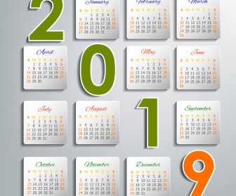 2019 KalenderVorlage Modernes Helles Layout