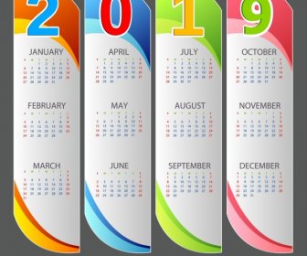 2019 Del Calendario Moderno Multicolor Plantilla Barras Verticales