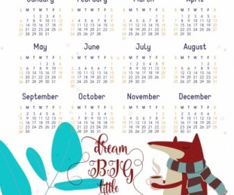 2019 Kalender Template Alam Tema Fox Pohon Ikon