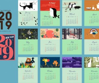 2019 Kalender Template Alam Tema Persegi Panjang Isolasi