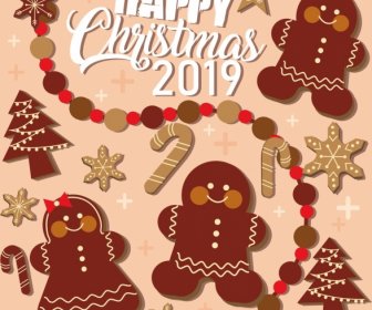 2019 Christmas Banner Classical Flat Icons Decor