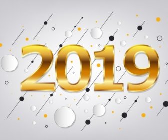 2019新年背景黃色數位圈子裝飾