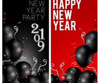 2019 New Year Banner Black Red Balloons Decor
