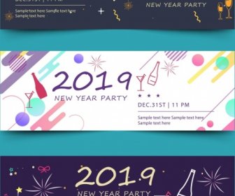 2019 Tahun Baru Partai Banner Warna-warni Dekorasi Modern