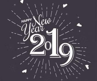 2019 New Year Poster Black White Calligraphic Decor