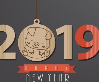 2019 New Year Poster Flat Number Pig Icons