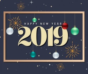 2019 New Year Poster Number Bauble Fireworks Decor