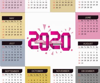 2020 Modello Di Calendario Luminoso Moderno Colorato Arredamento Semplice