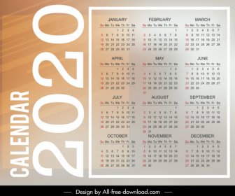 2020 Modello Di Calendario Luminoso Moderno Layout Verticale Semplice
