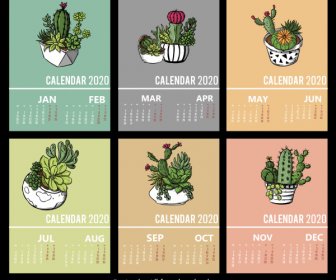 2020 Template Kalender Pot Kaktus Dekorasi Desain Klasik