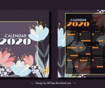 2020 Calendar Template Classic Floral Decor Blurred Design