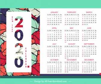 2020 Template Kalender Warna-warni Daun Dekorasi Desain Vertikal