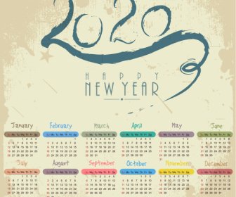 2020 Calendar Modelo Colorido Número Curso Decoração Estilo Retro