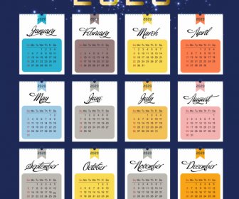 2020 Calendar Template Colorful Sparkling Flat Decor