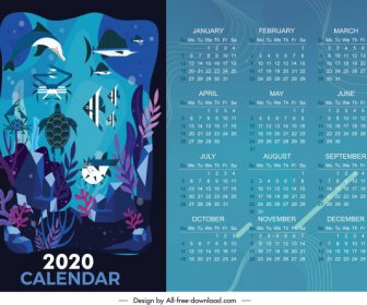 2020 Kalender Vorlage Marine Arten Dekor