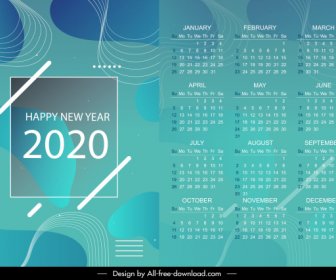 2020 Calendar Template Modern Abstract Dynamic Curves Decor