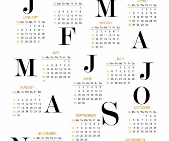 2020 Calendar Template Modern Bright Black White Decor