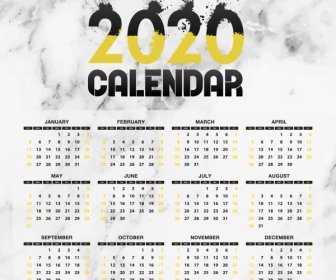2020 Kalender Vorlage Modernen Grunge Tinte Nummer Dekor