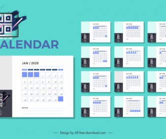 2020 Kalender Template Sederhana Polos Desain Modern