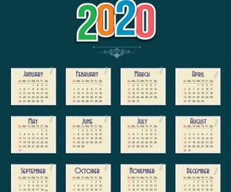 2020 Calendar Template Paper Sticker Notes Sketch