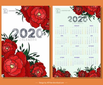 2020 Calendar Template Red Roses Decor