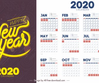 2020 Calendar Template Simple Flat Decor Contrast Design
