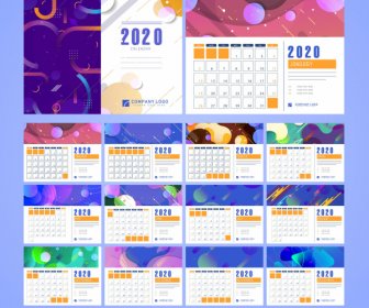 2020 году календарь шаблоны красочных абстрактных оформлены в современном стиле