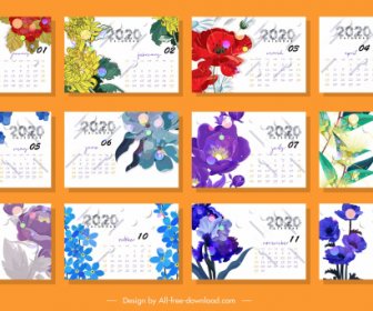 2020 Kalender Template Botani Warna-warni Dekorasi