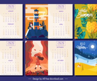 2020 Kalender Template Tema Warna-warni Dekorasi