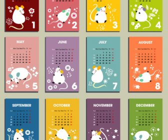 2020 Calendar Templates Oriental Decor White Rat Icons