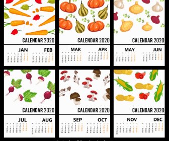 2020 カレンダー テンプレート野菜テーマのカラフルな装飾