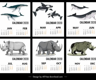 2020 Calendário Modelos Animais Selvagens ícones Decoração
