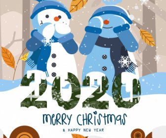 2020 Christmas Banner Cute Stylized Snowman Decor