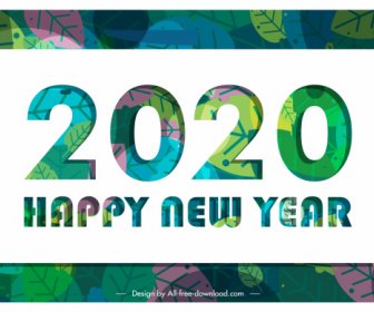 2020 New Year Banner Classical Colorful Leaves Decor
