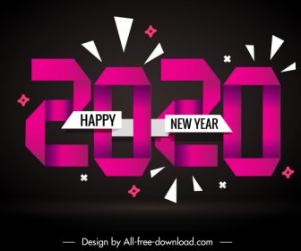 2020 New Year Banner Dark Decor Origami Numbers
