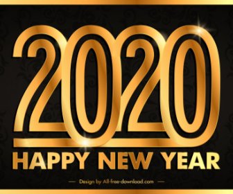 2020 New Year Banner Modern Sparkling Golden Numbers