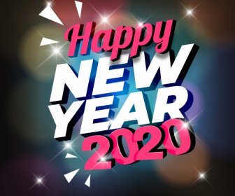 2020新年橫幅閃閃發光的燈光文本裝飾