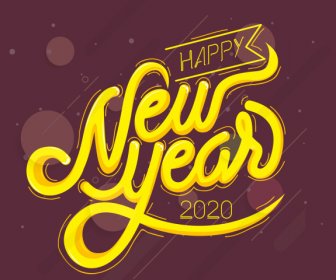 2020 New Year Banner Yellow Brown Calligraphic Decor