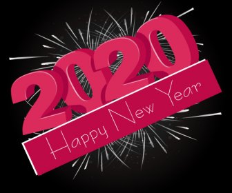 2020 New Year Banner 3d Texts Fireworks Decor
